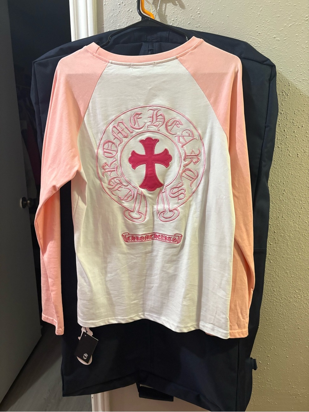 Chrome Hearts Kids Pink and White Long-Sleeve Raglan Tee